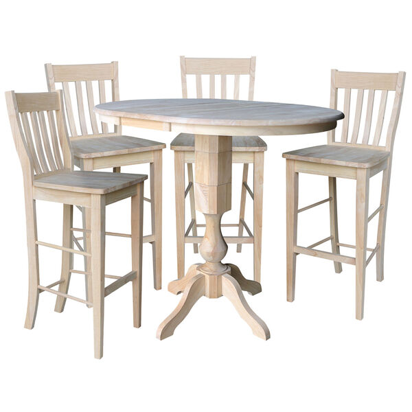Natural 36-Inch Round Extension Dining Table with Four Cafe Bar Stool, Five-Piece, image 1
