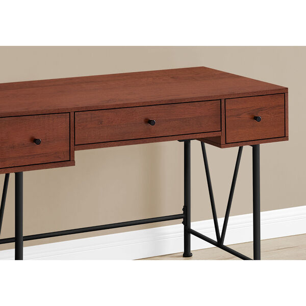 Cherry and Black Computer Desk with Three Drawers, image 3