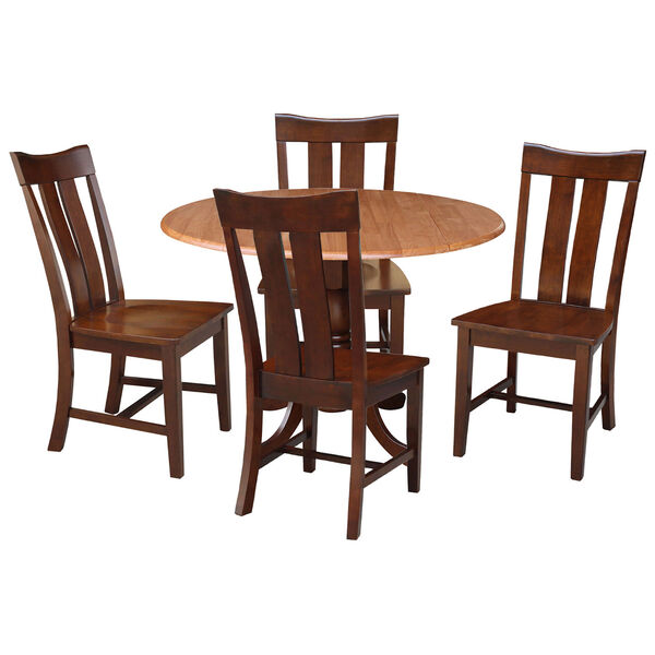Cinnamon and Espresso 42-Inch Dual Drop Leaf Table with Four Splat Back Dining Chair, Five-Piece, image 1