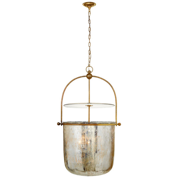 Lorford Large Smoke Bell Lantern in Gilded Iron with Antiqued Mercury Glass by Chapman and Myers, image 1