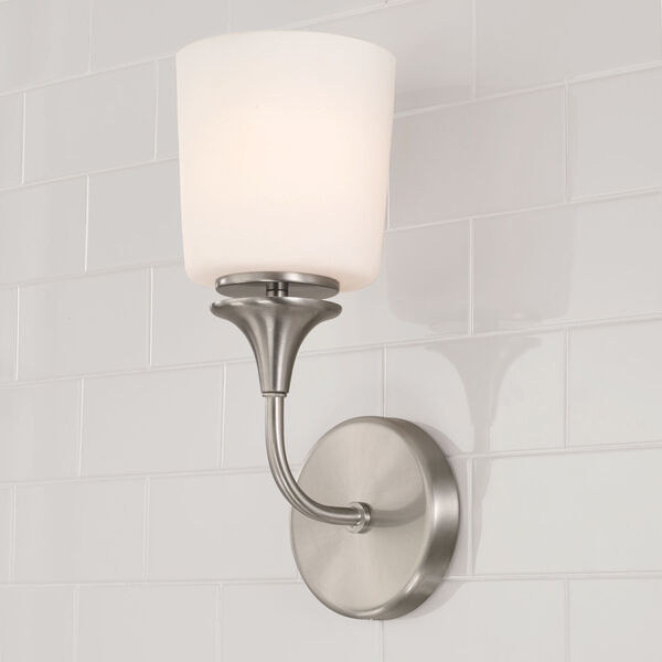 Presley Brushed Nickel One-Light Sconce with Soft White Glass, image 3