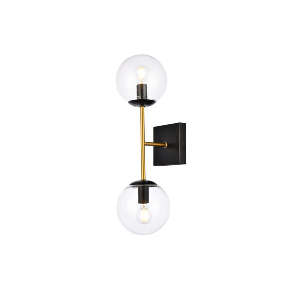 Neri Black and Brass and Clear Two-Light Bath Vanity, image 3