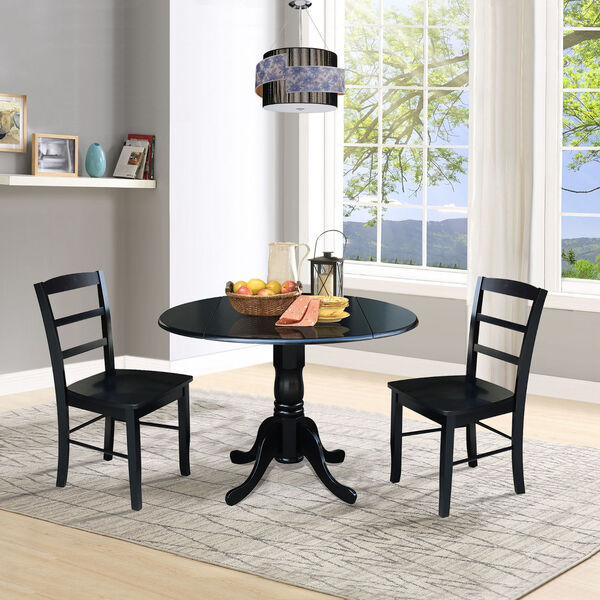 Black 42-Inch Dual Drop Leaf Table with Two Ladder Back Dining Chair, Three-Piece, image 2