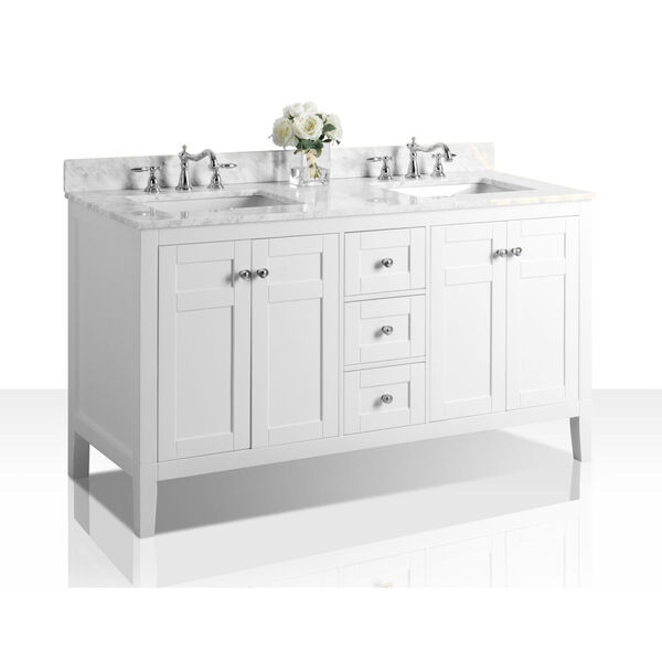 Maili White 60-Inch Vanity Console with Mirror and Gold Hardware, image 2