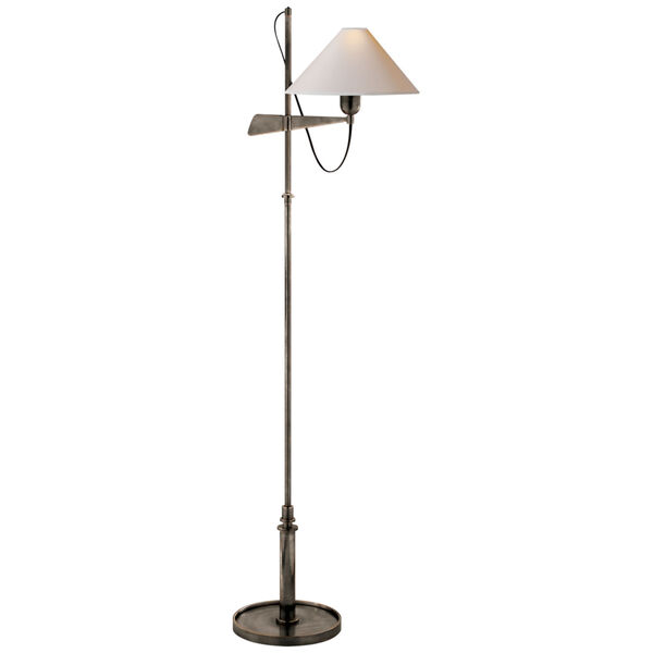 Hargett Bridge Arm Floor Lamp in Bronze with Natural Paper Shade by J. Randall Powers, image 1