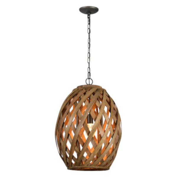 Iris Natural Wicker and Pewter One-Light Chandelier, image 1