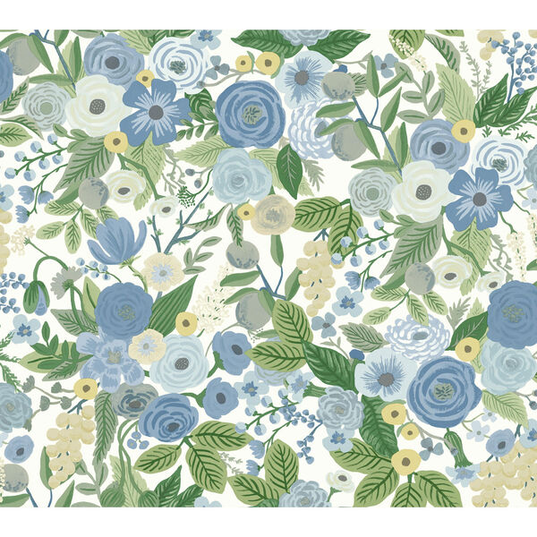 Blue and Green Multi Garden Party Peel and Stick Wallpaper, image 1