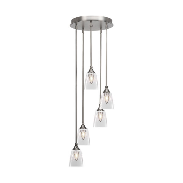 Empire Brushed Nickel Five-Light Cluster Pendant with Clear Bubble Glass, image 1