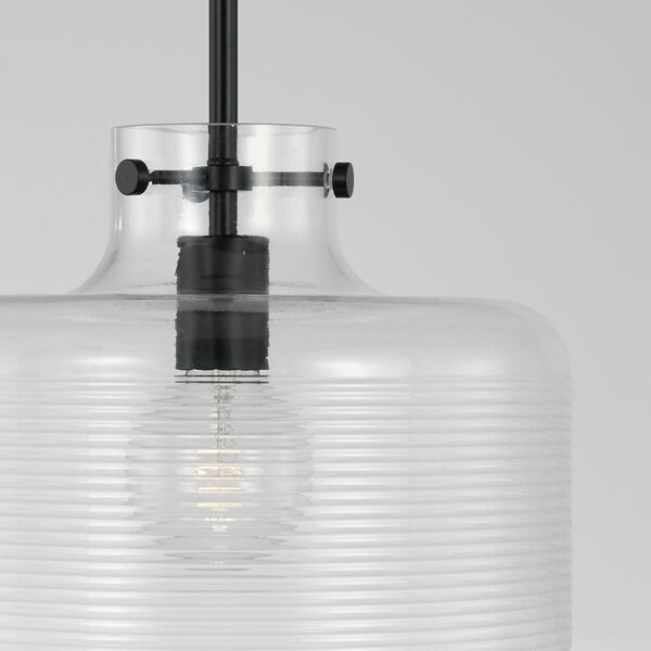 Brighton Matte Black One-Light Pendant with Clear Ribbed Glass, image 3