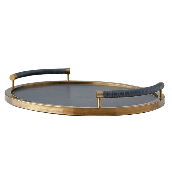 Tallulah Antique Brass Slate Leather Tray, image 1