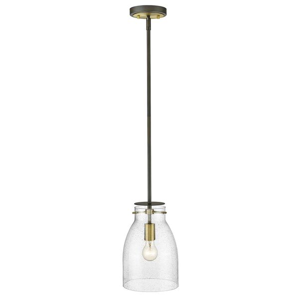 Shelby Oil Rubbed Bronze and Antique Brass One-Light Mini Pendant with Clear Seedy Glass, image 5