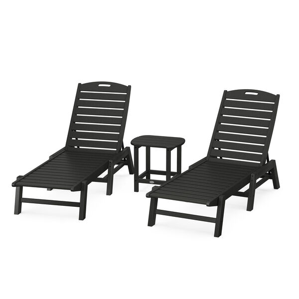 Nautical Black Chaise Lounge Set with South Beach Side Table, 3-Piece, image 1