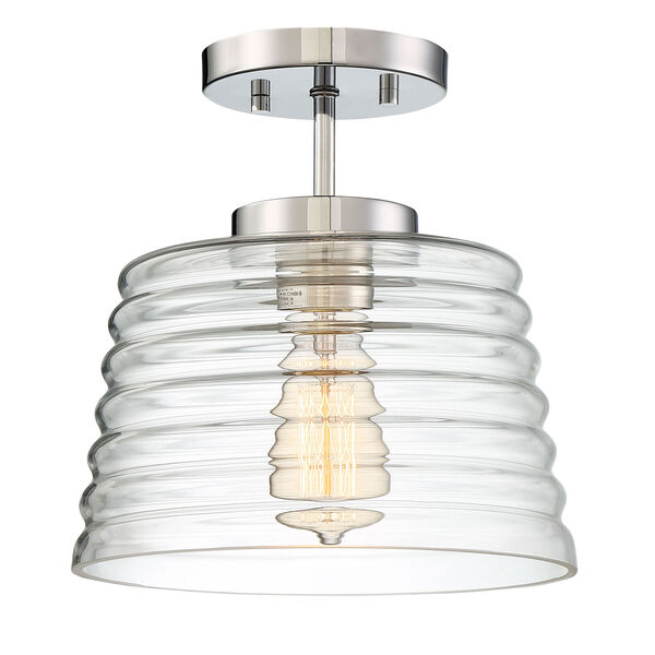 Grace Chrome One-Light Semi-Flush Mount with Ribbed Glass Shade, image 1