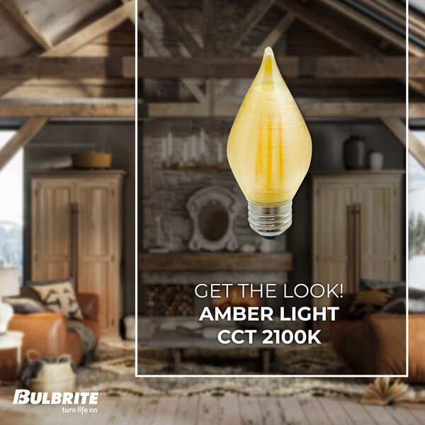 Pack of 4 Amber Glass C15 LED Candelabra E26 Dimmable 4W 2100K Spunlite Filament Light Bulb, image 4