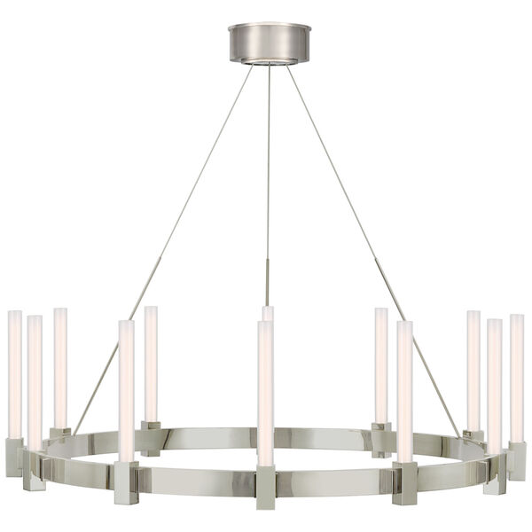 Mafra Large Chandelier in Polished Nickel with White Glass by Ian K. Fowler, image 1