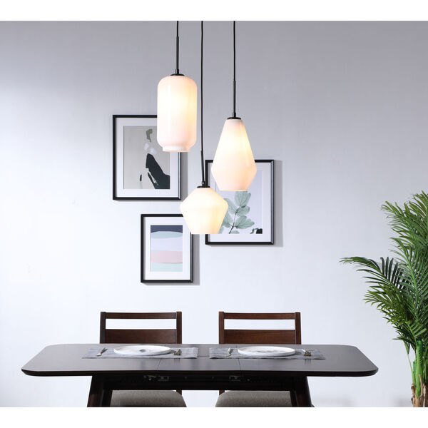 Gene Black 17-Inch Three-Light Pendant with Frosted White Glass, image 2