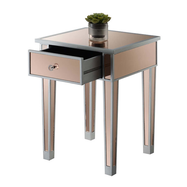 Gold Coast Silver and Rose 18-Inch Mirrored End Table with Drawer, image 2