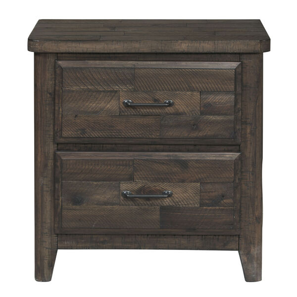 Sawmill Distressed Espresso Two-Drawer Farmhouse Nightstand with USB Port, image 1