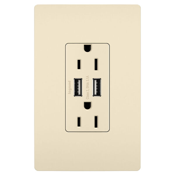 Light Almond USB Chargers with Duplex 15A Tamper-Resistant Outlets, image 2