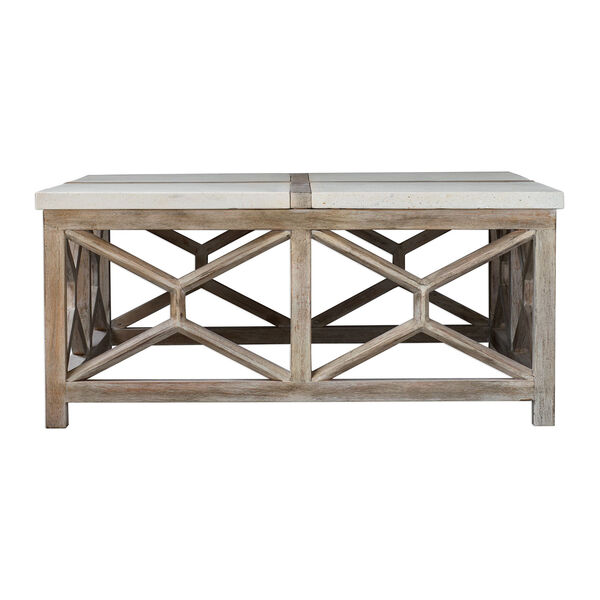 Catali Ivory Limestone and Oatmeal Washed Wood Coffee Table, image 4