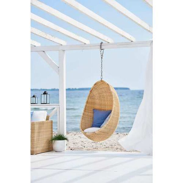 Nanna Ditzel Natural Outdoor Hanging Egg Chair with Tempotest White Canvas Cushion, image 6