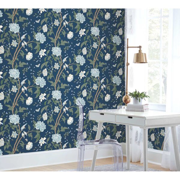Teahouse Floral Navy Wallpaper, image 3