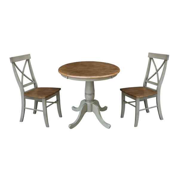 Hickory and Stone 30-Inch Round Top Pedestal Table With Two X-Back Chairs, Three-Piece, image 1