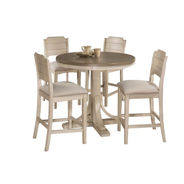 Clarion Distressed Gray Wood Five-Piece Round Counter Height Dining Set with Open Back Stools, image 1