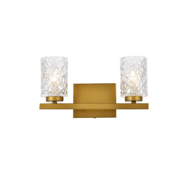 Cassie Brass and Clear Shade Two-Light Bath Vanity, image 1