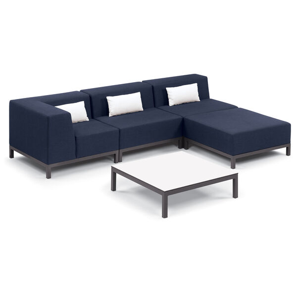 Koral Carbon and Spectrum Indigo Patio Sectional Set and Table with Cushion, 5-Piece, image 1