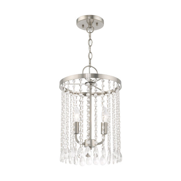 Elizabeth Brushed Nickel 11-Inch Two-Light Mini Pendant with Clear Crystals, image 3