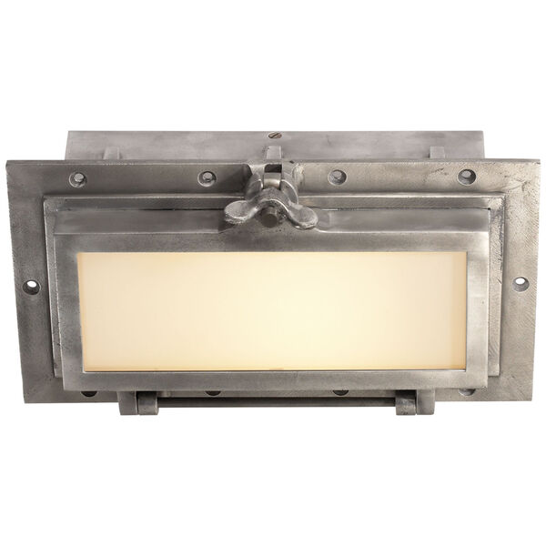 Knockout Rectangular Ceiling Light in Polished Aluminum with White Glass by Thomas O'Brien, image 1