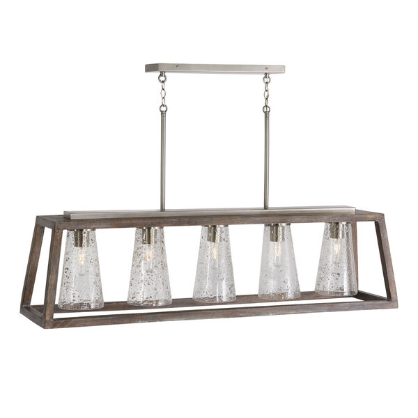 Connor Black Wash and Matte Nickel Five-Light Island Pendant with Clear Stone Seeded Glass, image 4
