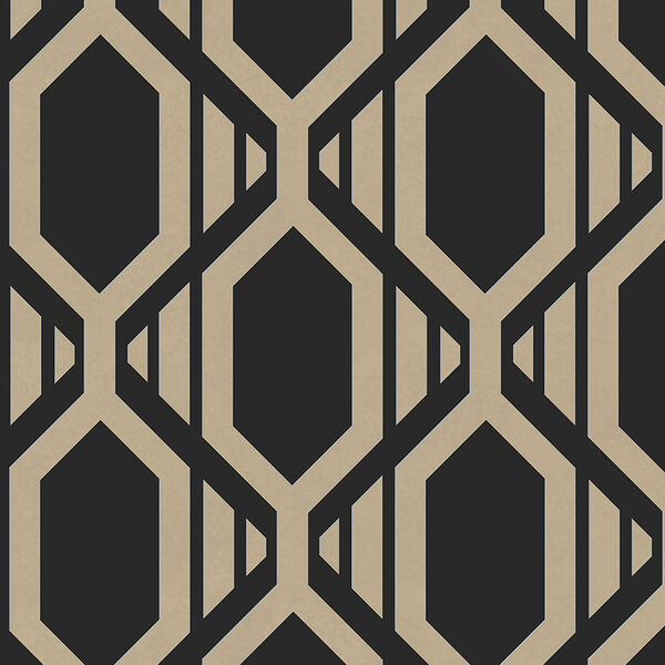 Gatsby Black and Metallic Gold Wallpaper - SAMPLE SWATCH ONLY, image 1