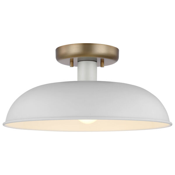 Colony Matte White and Burnished Brass 15-Inch One-Light Semi Flush Mount, image 2
