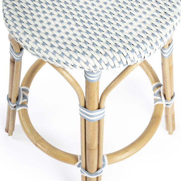 Tobias White and Sky Blue Dot on Natural Rattan Counter Stool, image 4