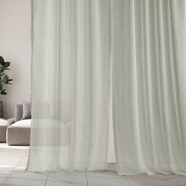 White Striped Faux Linen Sheer Curtain Single Panel, image 3