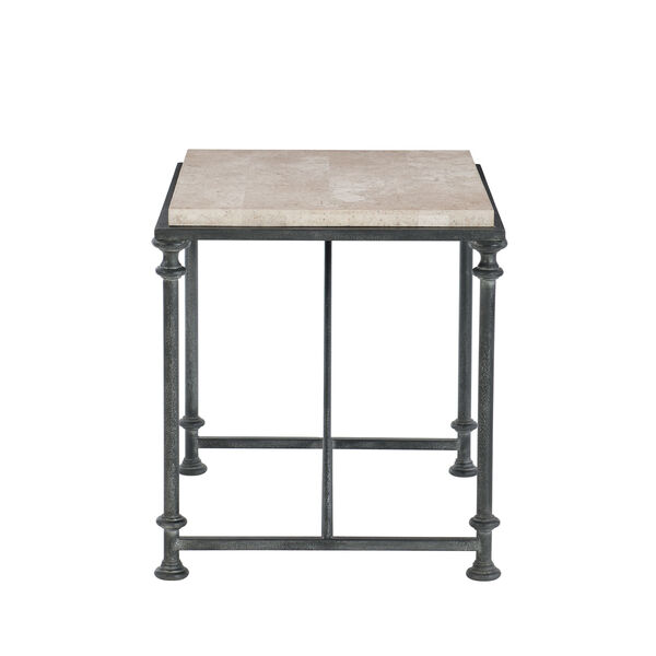 Freestanding Occasional Antique Silver and Travertine Stone 23-Inch End Table, image 2