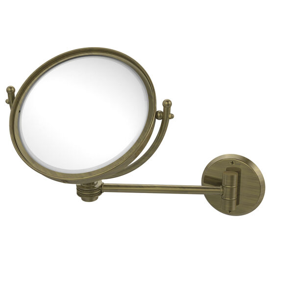 8 Inch Wall Mounted Make-Up Mirror 4X Magnification, Antique Brass, image 1