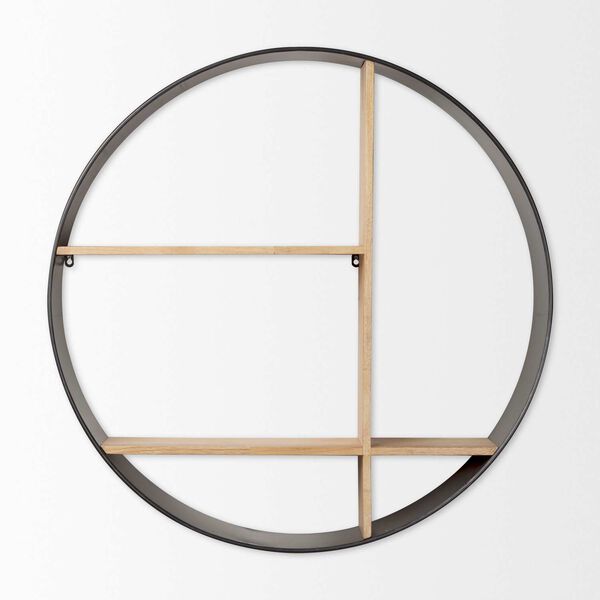 Hector Brown and Black Metal Round Wall Shelf, image 2