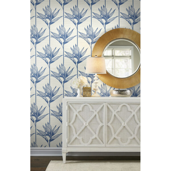 Tropics Blue Bird of Paradise Pre Pasted Wallpaper - SAMPLE SWATCH ONLY, image 1