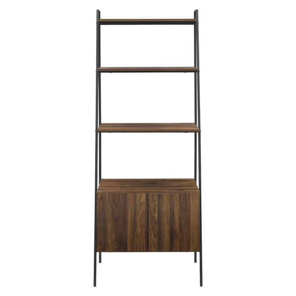 Dark Walnut and Black Ladder Bookcase with Lower Cabinet, image 3