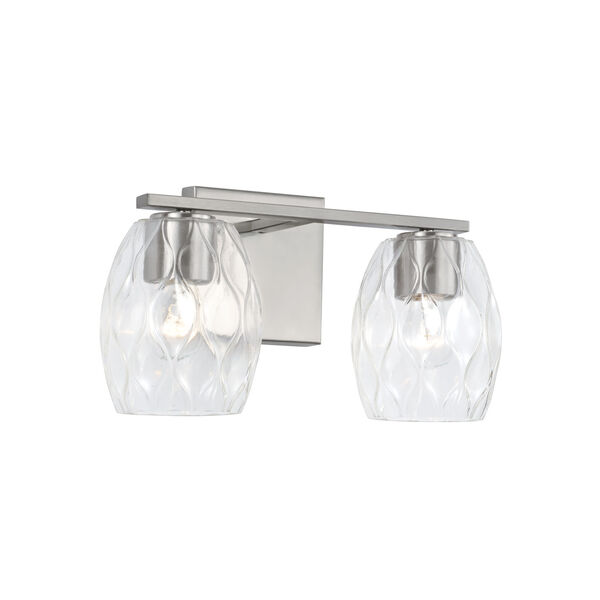 Lucas Brushed Nickel Two-Light Vanity with Wavy Embossed Glass, image 1