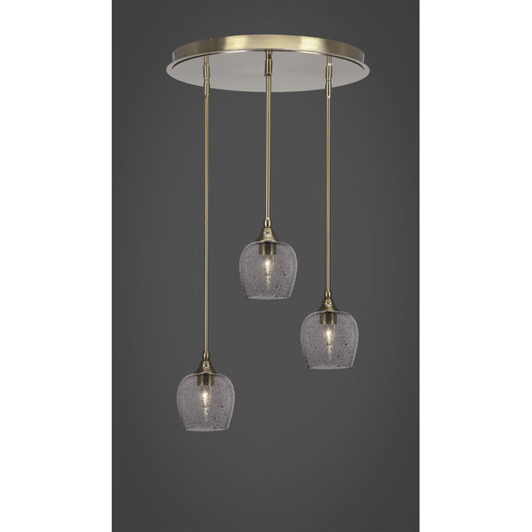 Empire New Age Brass Three-Light Cluster Pendalier with Six-Inch Smoke Bubble Glass, image 2
