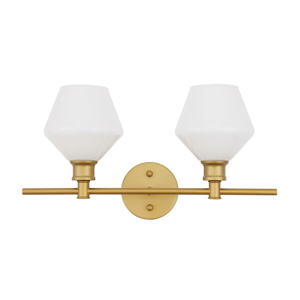 Gene Brass Two-Light Bath Vanity with Frosted White Glass, image 3