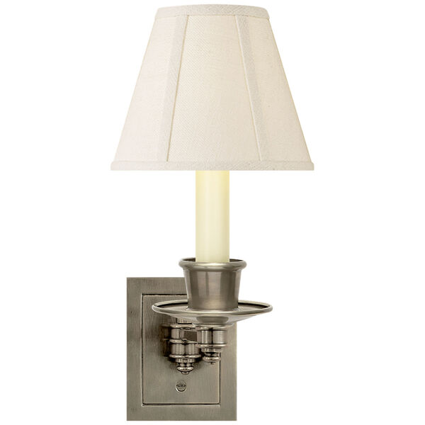 Single Swing Arm Sconce in Antique Nickel with Linen Shade by Studio VC, image 1