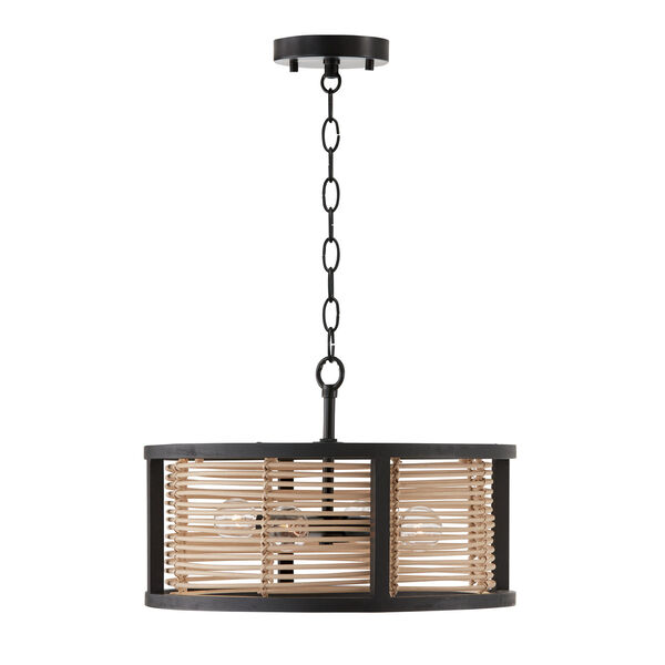 Rico Flat Black Four-Light Semi-Flush or Pendant Made with Handcrafted Mango Wood and Rattan, image 6