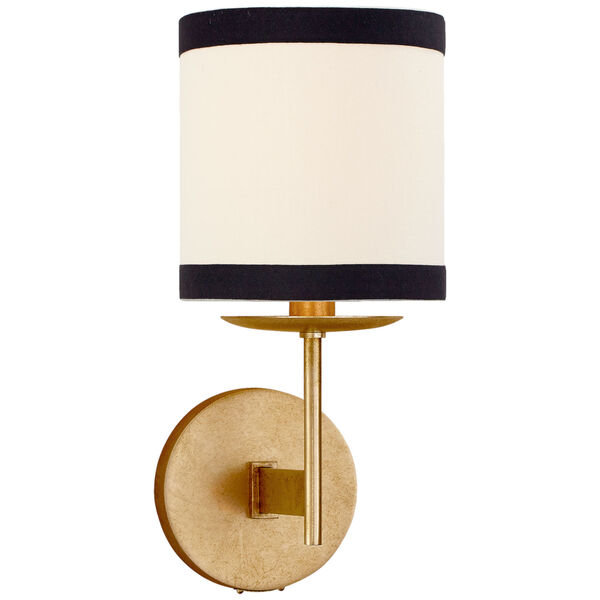 Walker Small Sconce in Gild with Cream Linen Shade with Black Linen Trim by kate spade new york, image 1