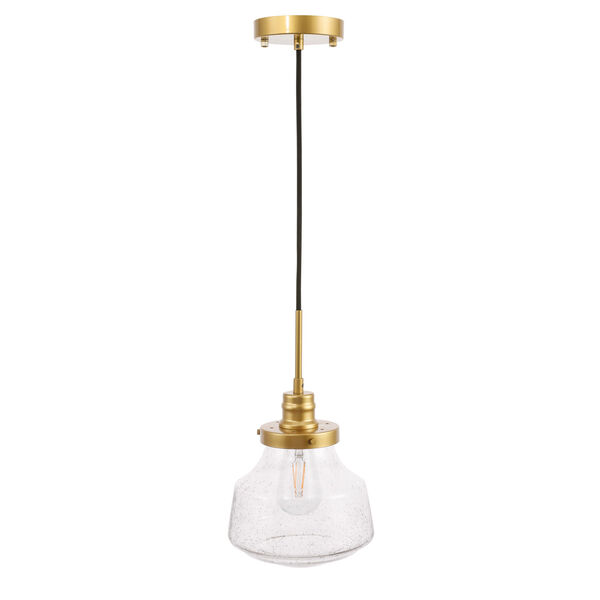 Lyle Brass Eight-Inch One-Light Mini Pendant with Clear Seeded Glass, image 3