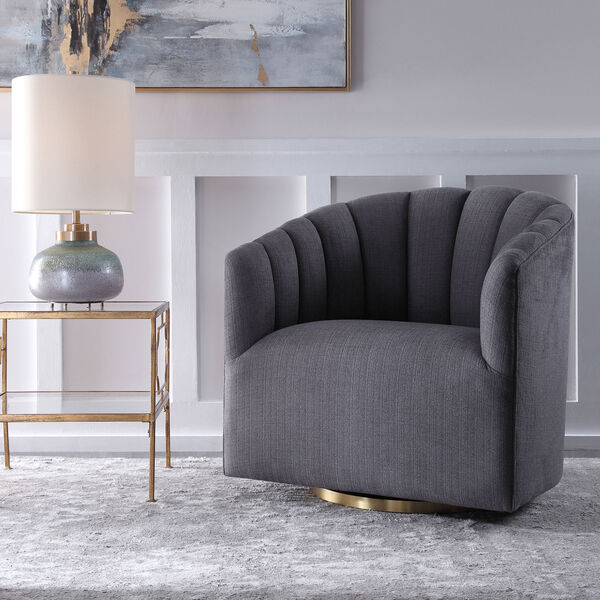 Cuthbert Brushed Brass Swivel Chair, image 2